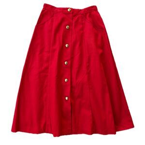 Vintage 1960 Deadstock Koret of CA Red Twill Button Front Full Skirt, Size 0/2